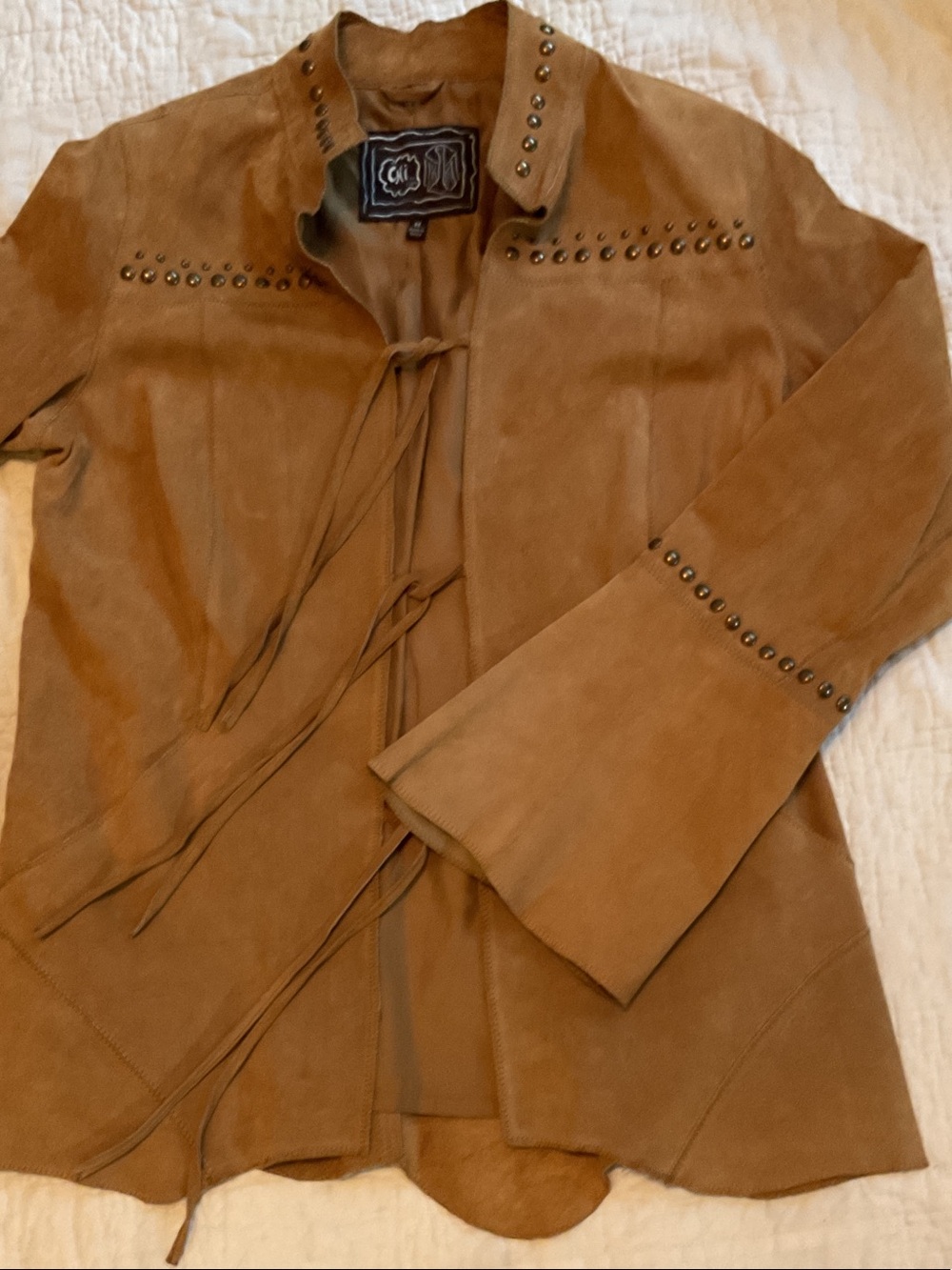 Chi By Falchi Suede Leather Studded Coat Western Boho Jacket Size M - Picture 6 of 14